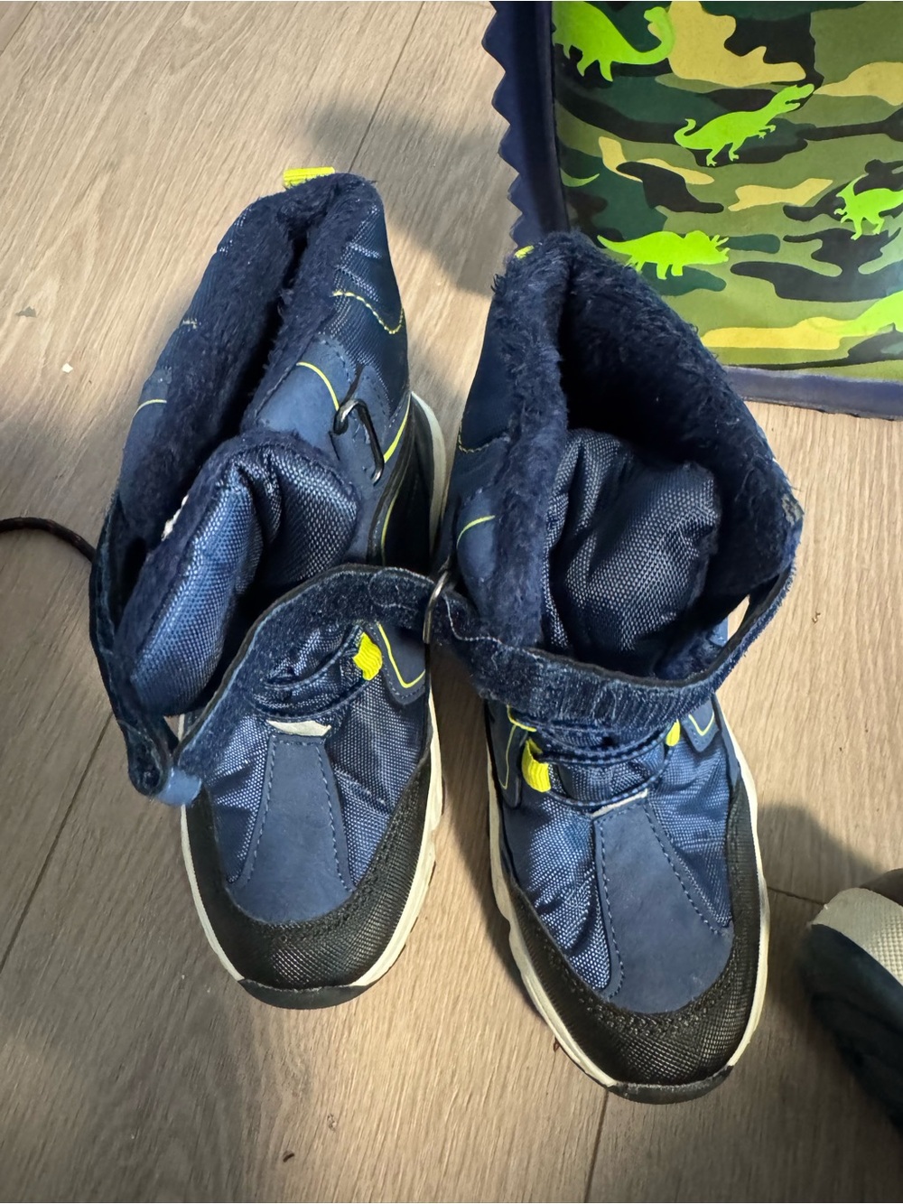 Kids Navy Winter Boots with Yellow Accents
